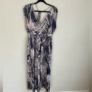 NXH Woman Navy&Taupe Floral V- Neck Maxi Dress, Size XL